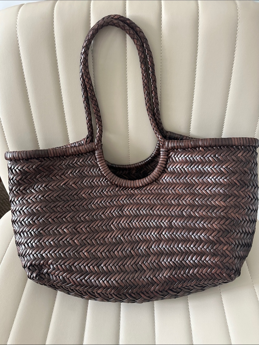 La Via Firenze Woven Genuine Leather Tote Dark Brown - Picture 2 of 4